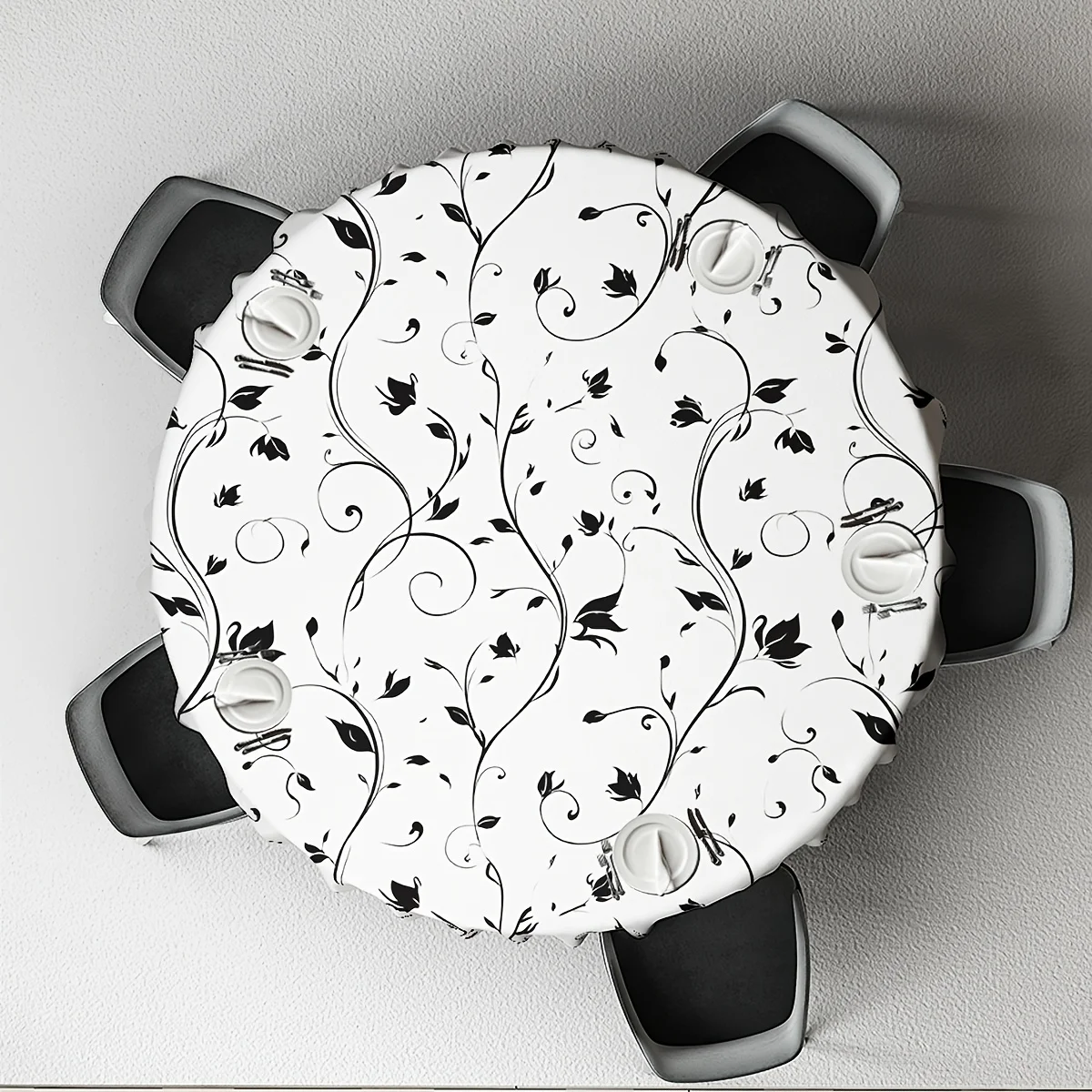 Pack of 1, black vine pattern tablecloth, machine washable, suitable for dining tables, desks, kitchens