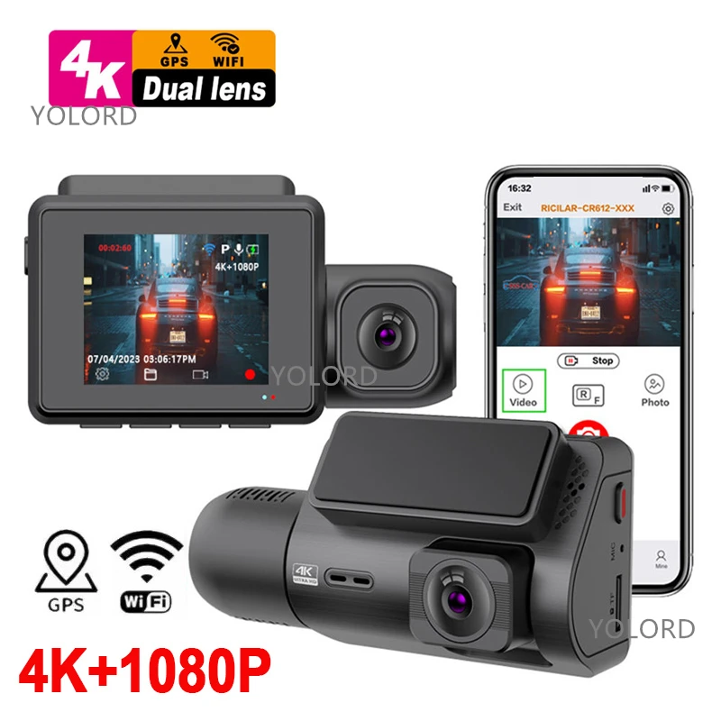 

2.0 inches UHD Novatek 96670 4K WIFI GPS Dash Cam Video Recorder Camera Dual Car DVR Front 2160P and Inside 1080P Dashcam