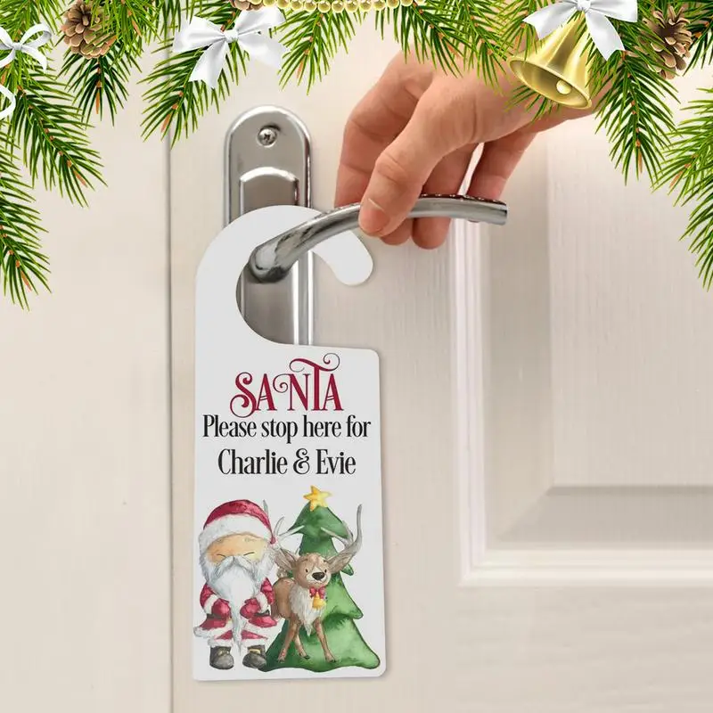 Pomello della porta dell'interno buon natale ornamento segni maniglia della porta appendiabiti segno con babbo natale si prega di fermarsi qui ornamento della maniglia della porta in acrilico