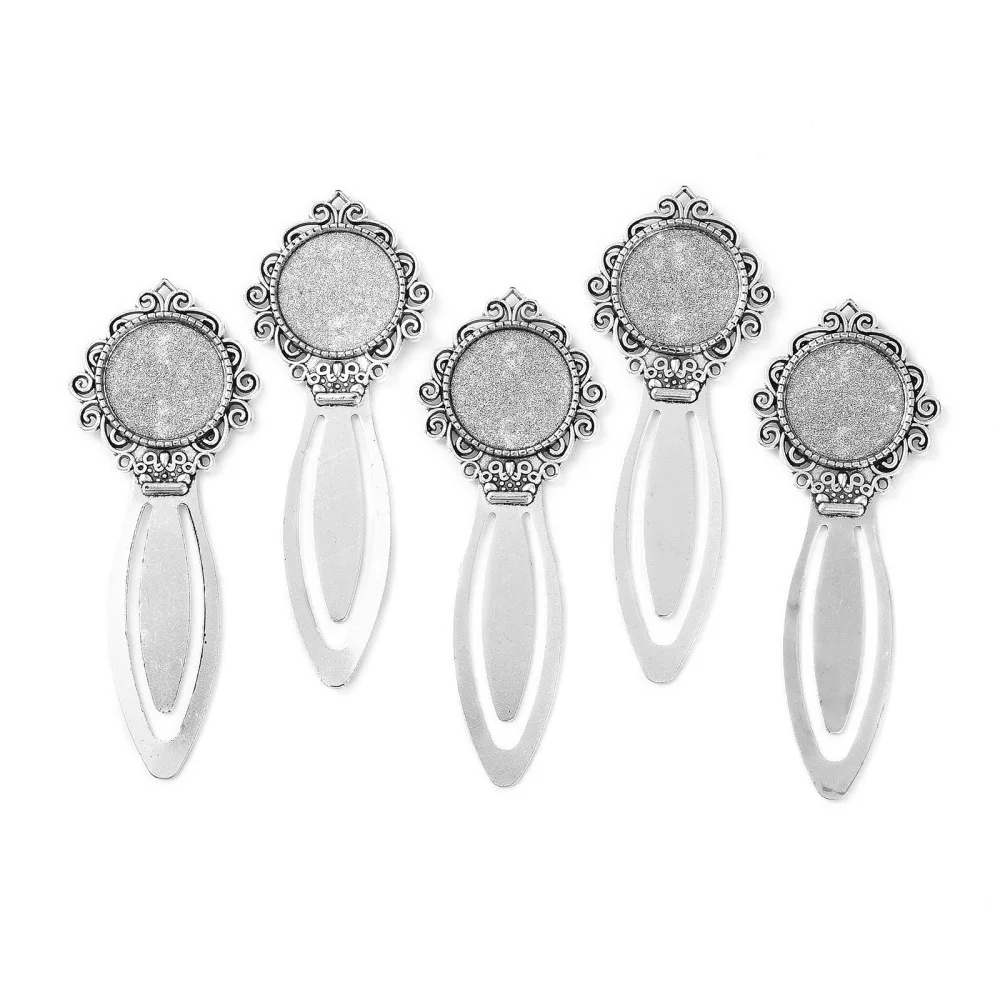 5pcs  style Bookmark Cabochon Settings Cadmium Free Lead Free Antique Silver Tray: 20mm 81x31x4mm