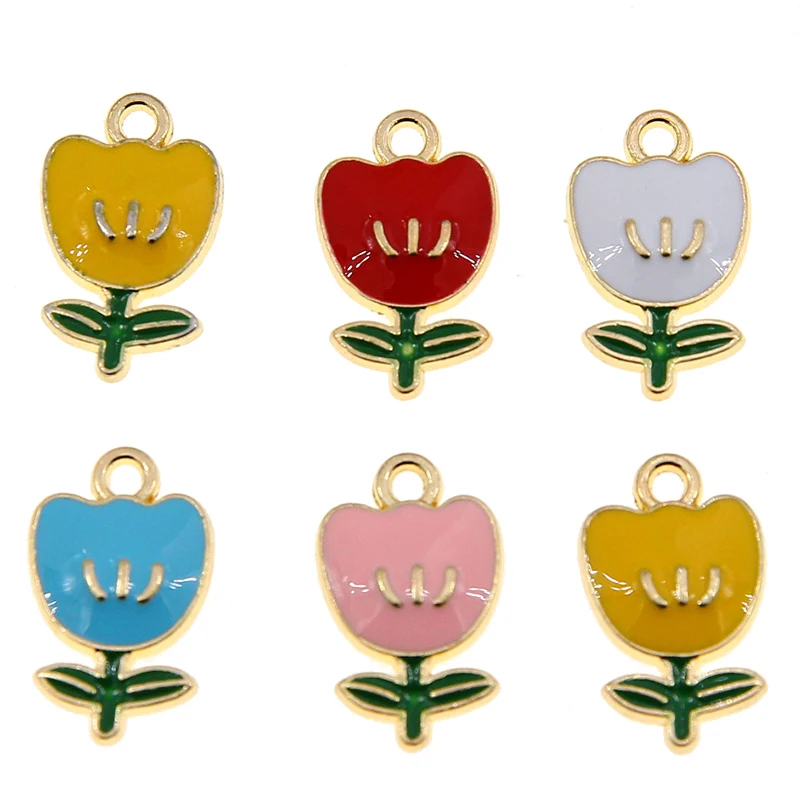 50Pcs Enamel Rose Flower Charms Alloy Drop Oil Pendants for Jewelry Making Earrings Necklace Bracelet Chains DIY Accessories