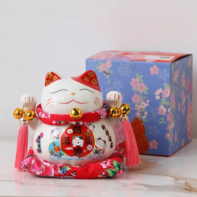 6 inch Ceramic Maneki Neko Figurine Fortune Cat Money Box Colored Cat Piggy Coin Bank Home Decoration Gift Feng Shui Ornament