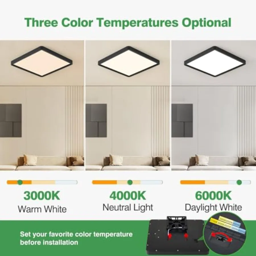 12 Inch 6PK Square LED Flush Mount Ceiling Light 24W 2500LM 3000K/4000K/6000K CCT Selectable LED Flat Panel Low Profile Ceiling