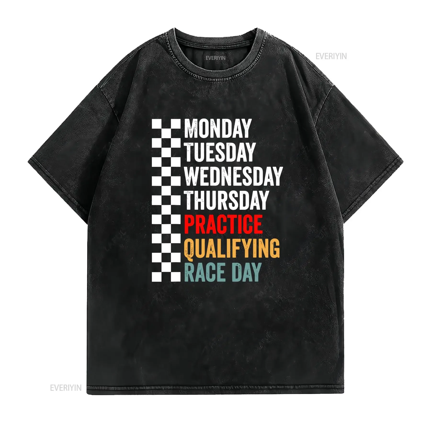 Maglietta Divertente Motorsport Lunedì Martedì Giovedì Pratica Qualifica Giorno di Gara T Shirt Casual con Stampa Lun vintage