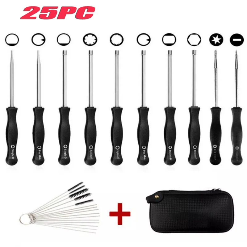 25Pcs Carburetor Idle Speed Adjustment Screwdriver and Cleaning Brush Set with Black PU Leather Carrying Case