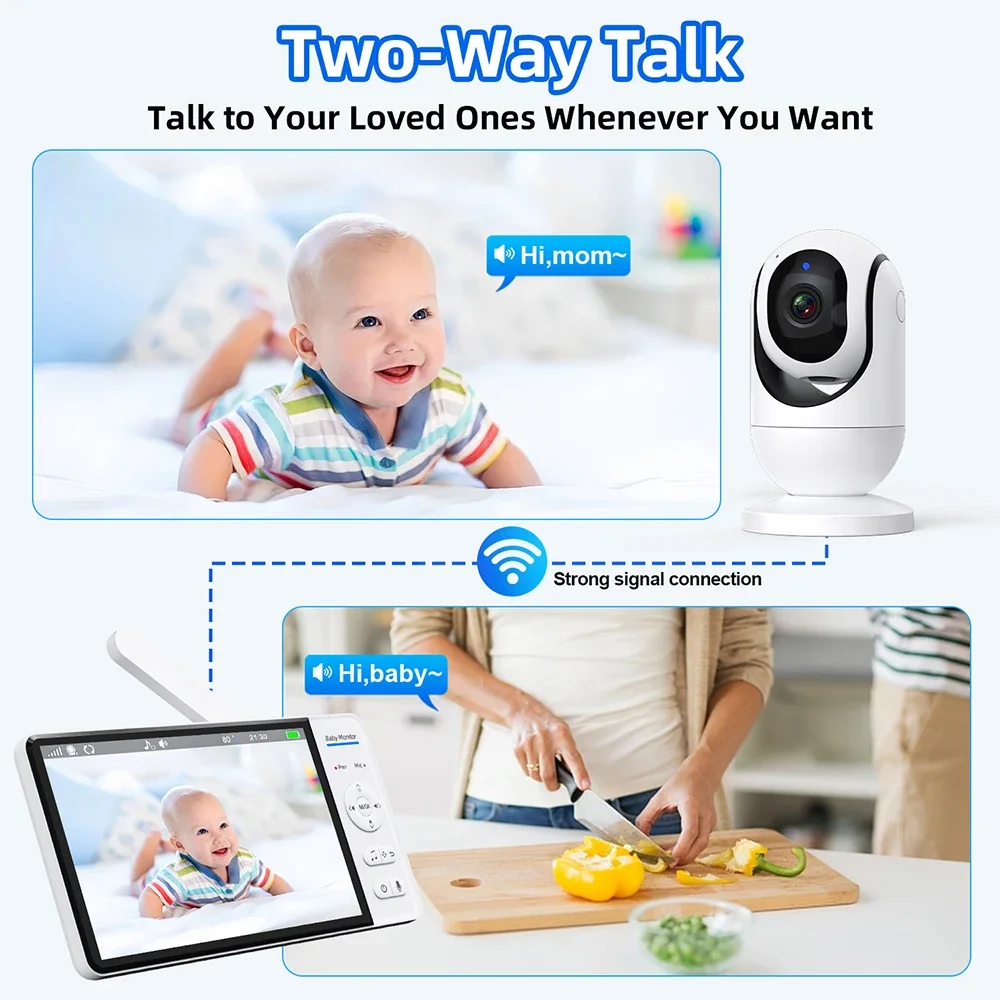 7 Inch Video Baby Monitor Night Vision No WiFi 4X Zoom Temperature Monitoring Two Way Audio Talk Baby Nanny Security PTZ Camera view 6