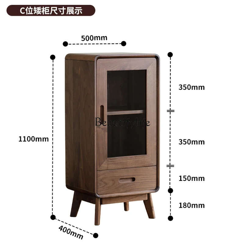 yj21 北米産ブラックウォールナットテレビサイドキャビネットリビングルームガラスドア壁にダイニングルーム収納キャビネット