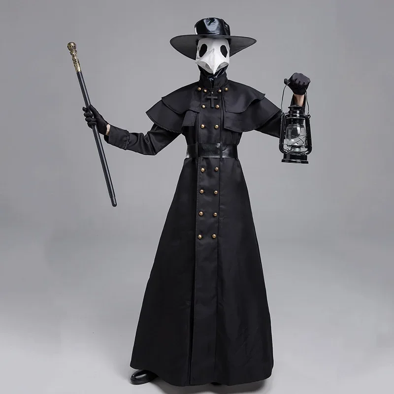 Halloween medievale con cappuccio Robe Plague Doctor Costume maschera cappello per uomo monaco Cosplay Steampunk sacerdote Horror mago mantello mantello 5XL