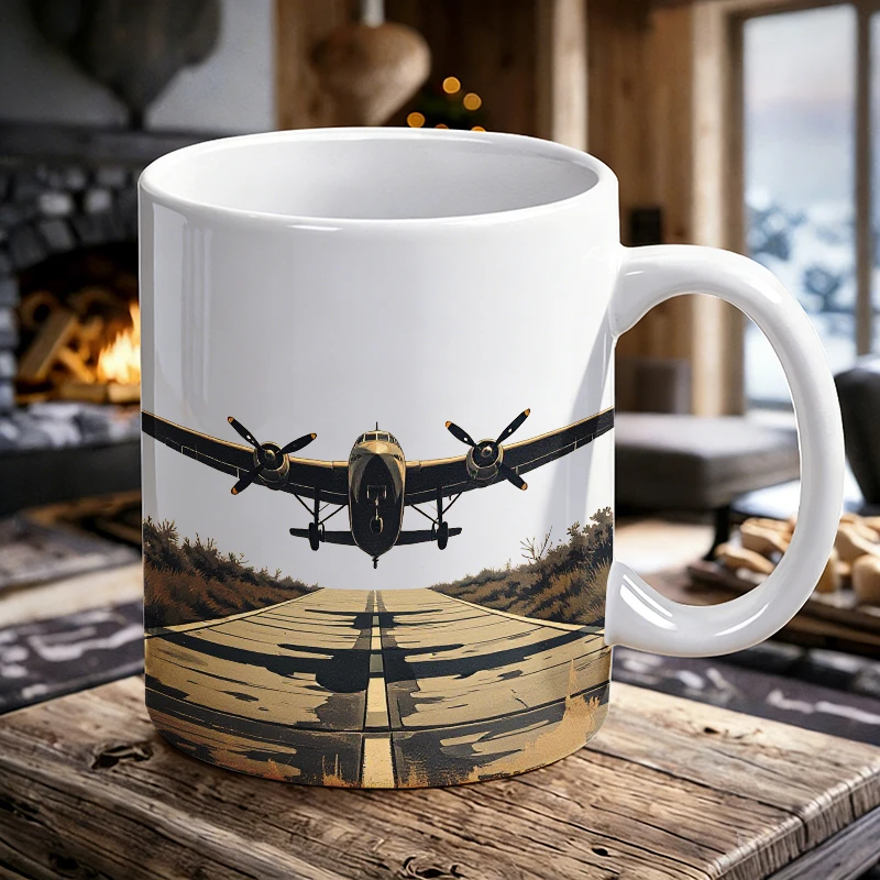 Retro propeller airplane ceramic mug, coffee cup, milk cup, office tea cup, drinking cup, gift for friends, fade-resistant