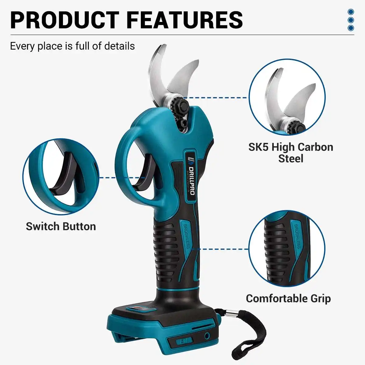 Imagem -05 - Drillpro Tesoura de Poda Elétrica sem Escova 35 mm Tesoura Elétrica sem Fio Árvore de Fruto Bonsai Aparador de Sebes para Makita 18v Bateria