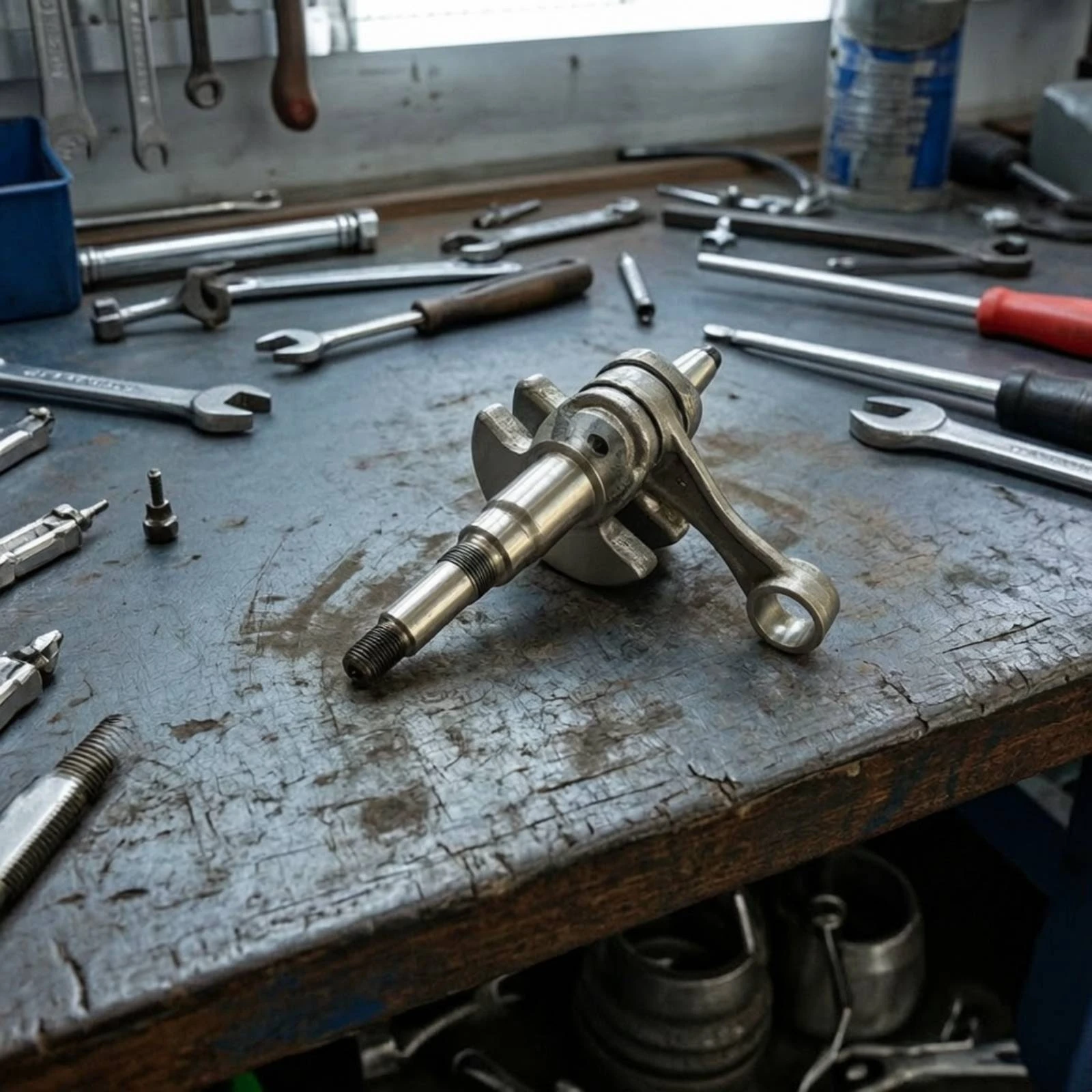 Crankshaft with Connecting Rod Precision Fit Engine Shaft Assembly Threaded Heavy-Duty for Mechanics, Saw Repair