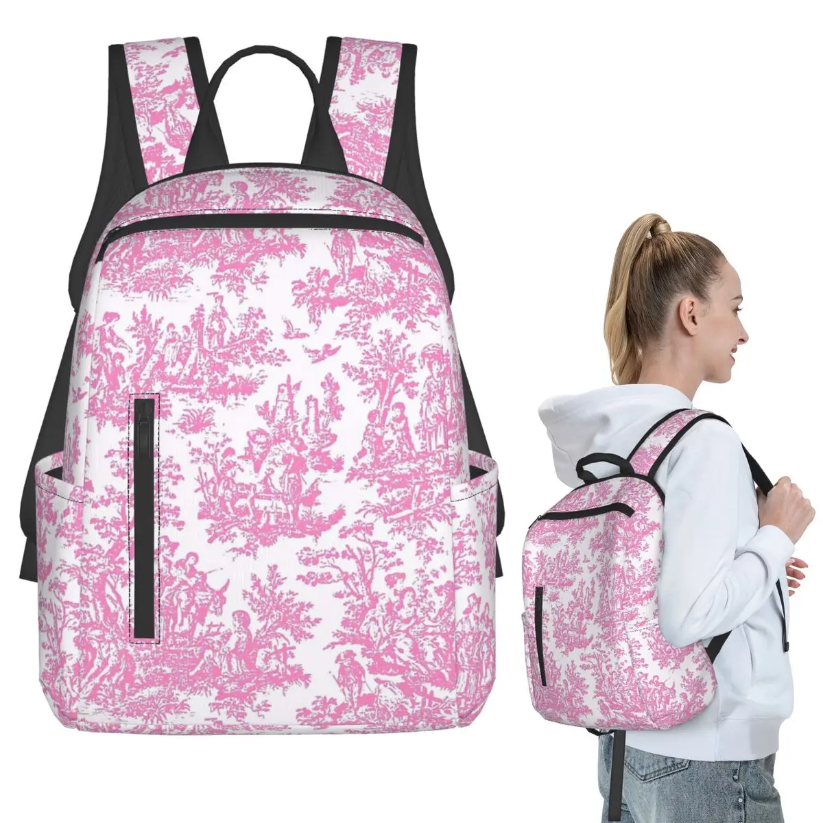 Jouy - Light Pink And White, Valentine's Special Backpack Student BookBag Boys Girls School Bag Laptop Shoulder Bags Men Women