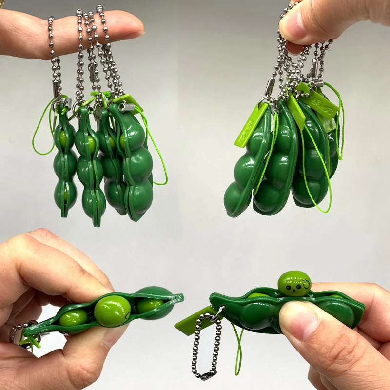 2 Pcs HOT SALE Creative Pea Pod Keychain Squeeze Hairy Beans Decompression Venting Sensory Small Toys Infinite Squeeze Toys