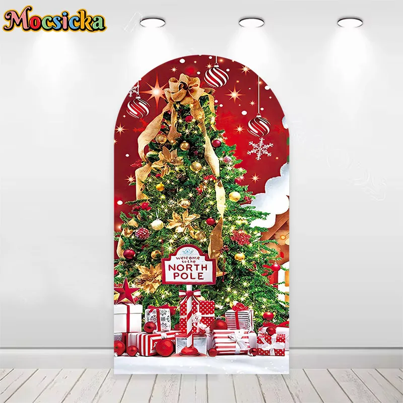 Mocsicka Merry Christmas Custom 2-Sided Arch Background Cover Nutcracker Xmas Tree Decor Kids Portrait Photo Backdrop Studio