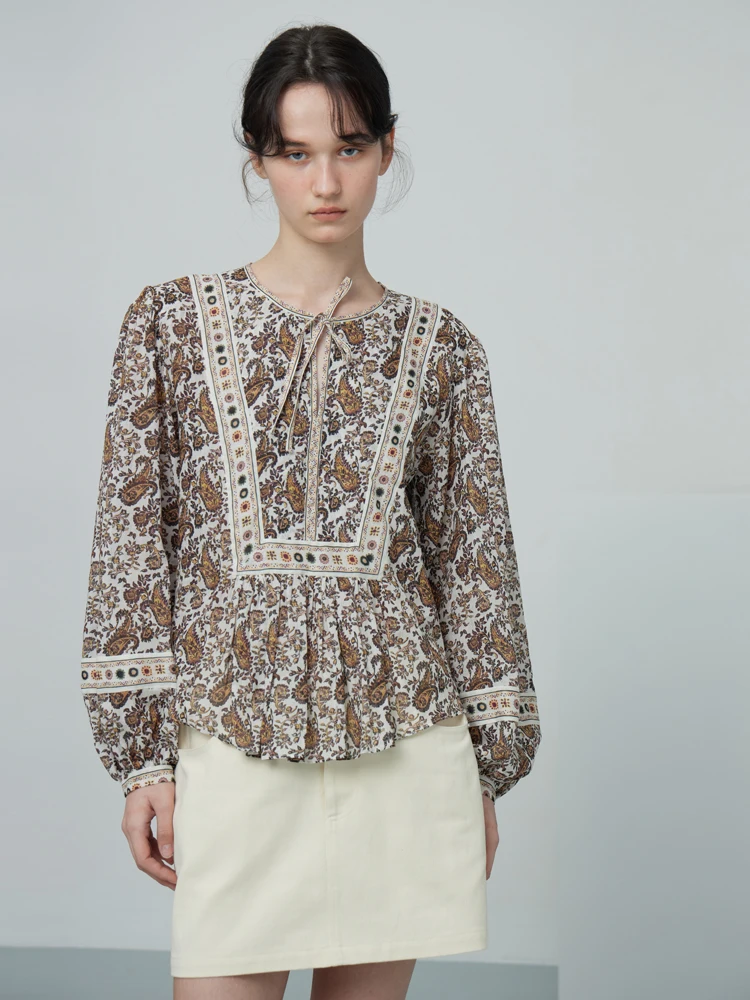 

Комплект NANCYLILI: хлопково-льняной пуловер с принтом и юбка, свободный крой, летний, прохладный на ощупь