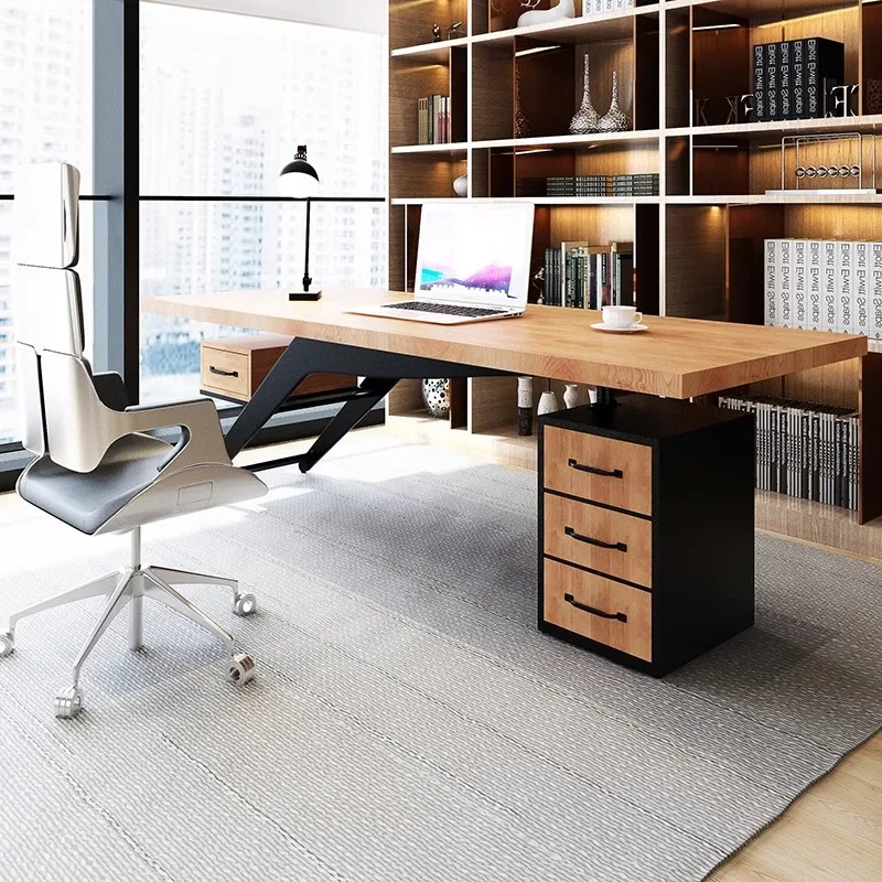 Nordic industrial style ironwork solid wood boss desk, work computer desk, creative company single manager office desk