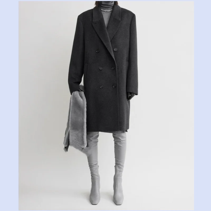 

Осенне-зимнее новое женское свободное утягивающее пальто с низким воротником, шерстяное пальто с прямой трубкой
