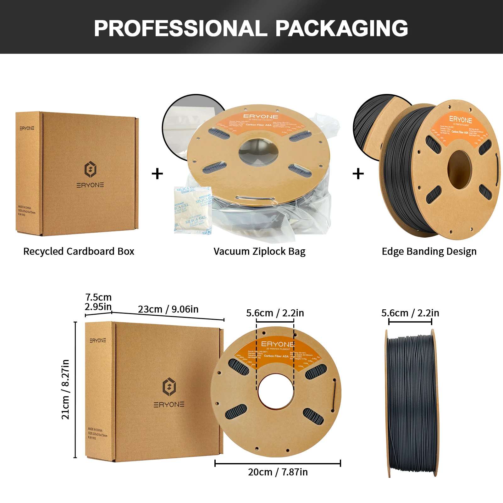 ERYONE 3KG ASA Fibre-Reinforced Filament 1.75mm, Carbon & Glass Fibre 3D Printer Filament, High Rigidity, 1kg Spool Value Pack 4
