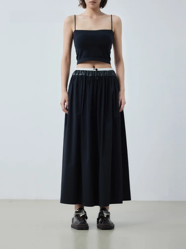 

Spring New Loose Long A-Line Skirt Color Blo Waist Design Commute Simple Sle Nylon And Spandex Blend Long Skirt