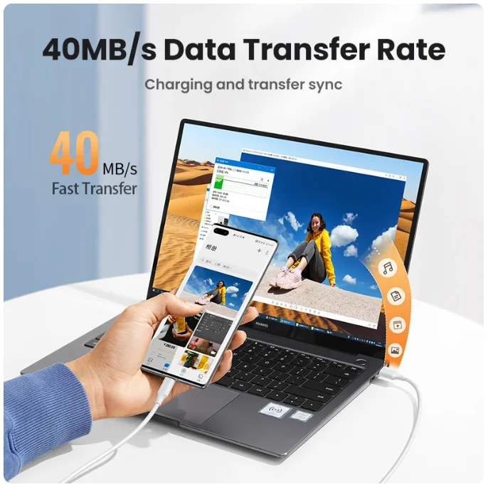 UGREEN USB 2.0 a tipo C Cable 6A 100W Cargador de carga rápida Cable de datos USB C Material de PVC