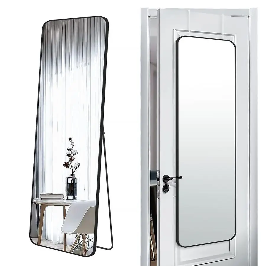 

57x20 Door Hanging Full Length Mirror, Floor Stand Height 5.7ft just Body in1.3ft Wall Mounted Metal Frame Rectangle Dressing M