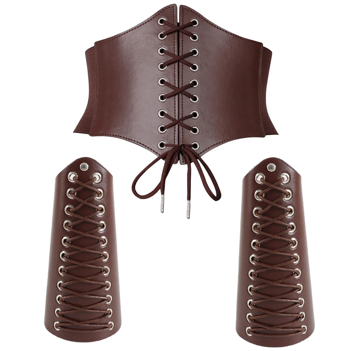 Medieval Viking Pirate Female Warrior PU Leather Suit Drawstring Wristband Elastic Belt Cosplay Costume Accessories