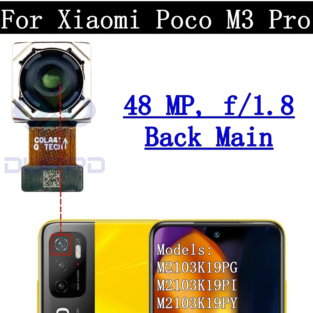 Back Camera Lens for Xiaomi Poco M3 Pro, 5G, M3Pro Selfie, Small Facing, Wide Front Rear Camera Module, Flex Spare