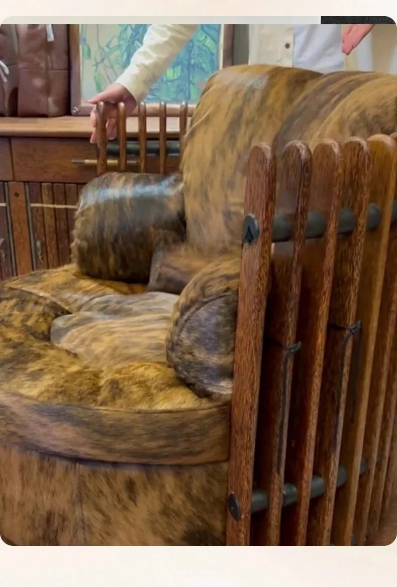 TTTTSingle Sofa Chair Original Ecological Tiger Pattern Cowhide Swivel Chair Domineering Household Leather Sofa