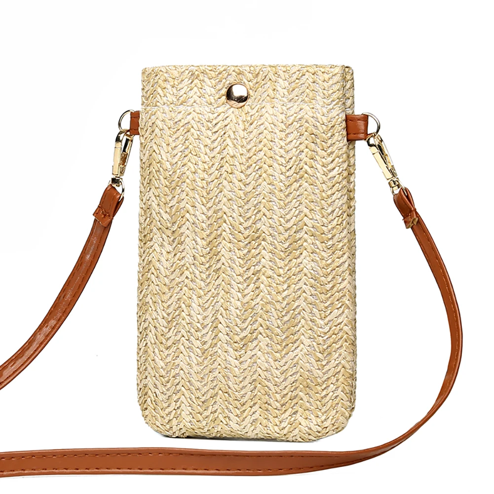 Fashion Woven Straw Ladies Crossbody Messenger Bag Summer Bohemia Beach Rattan Shoulder Pack Small Solid Mobile Phone Coin Purse