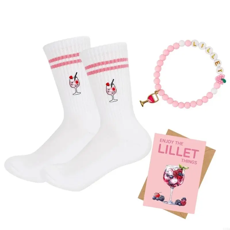 Aperol Gift for Women Girls Aperol Spritz Socks Bracelets Greeting Card with Envelope Set Funny Socks 6XDA