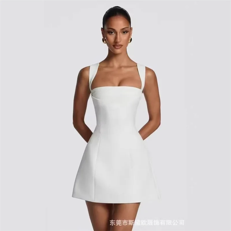 

White Prom Dress Sexy Stripe Sleeveless A Line Short Mini Party Gown Elegant Formal Wedding Guest Birthday Robe