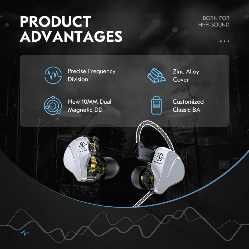 CCZ Duet BC04 Pro Wired HiFi Earphones DD and BA Hybrid High Dynamic In Ear Monitor Headset With OFC Cable Custom Music Earbuds