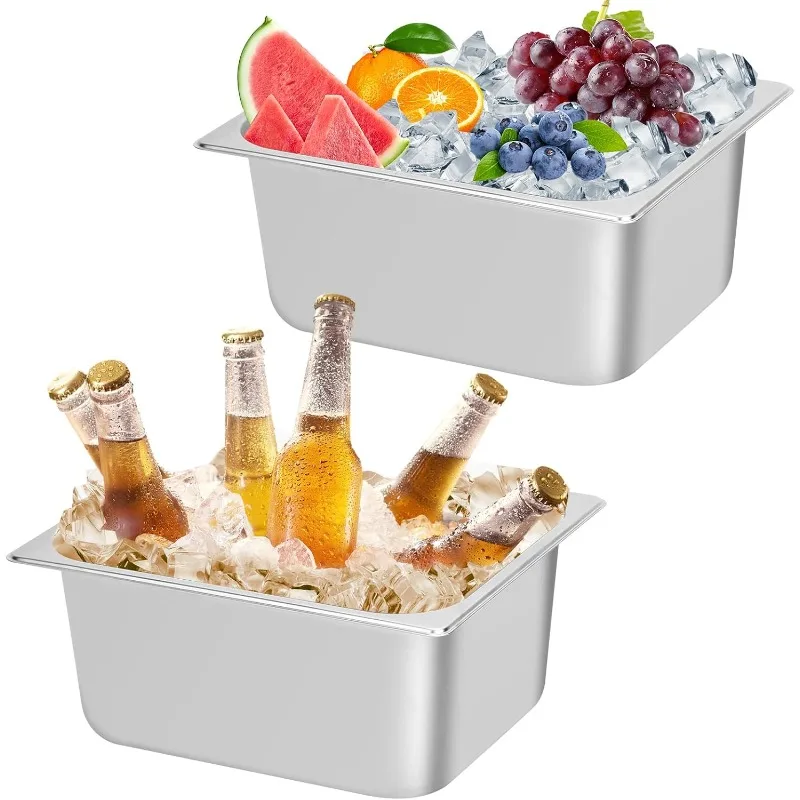 

2 Pack Ice Bucket for Freezer,Freezer Ice Bin (9 Liter), Ice Buckets for Parties,Champagne Bucket,Stainless Steel Ice Bin