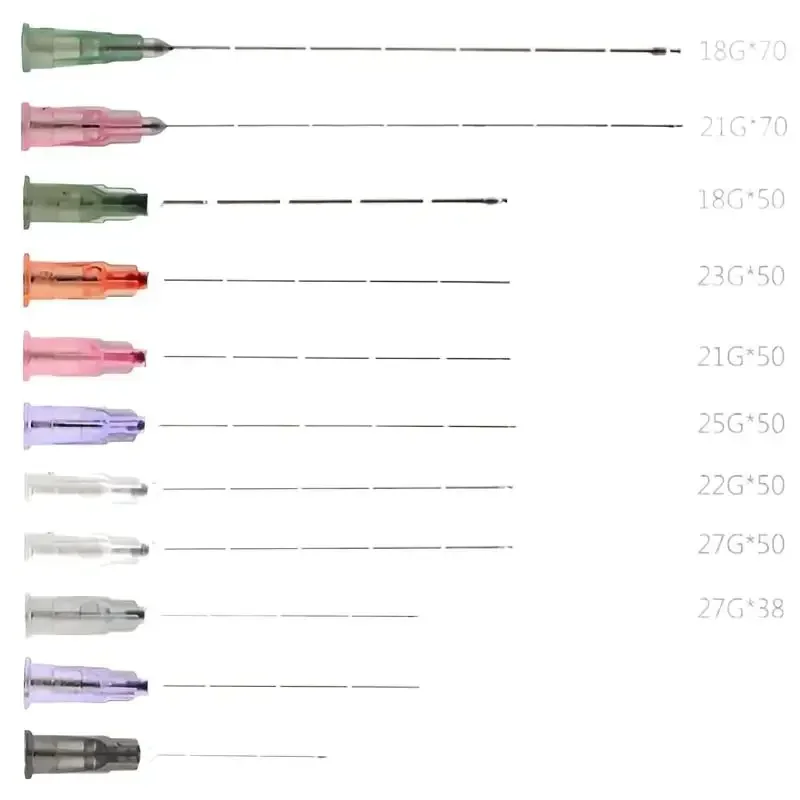 Agulha de preenchimento hipodermica descartável, 50 peças de fabricação de alta resistência 14g 18g 23g 25g 27g 50mm micro canula de ponta sem corte para filtro