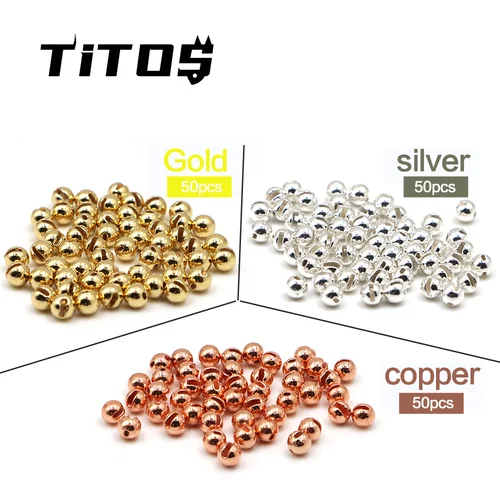 Gran promoción, 50 Uds., Material de atado de moscas con cuentas de latón, 2,5mm-4,0mm, cuentas de pesca con mosca, trucha, Panfish, ninfas, estilo nórdico europeo, señuelo con mosca