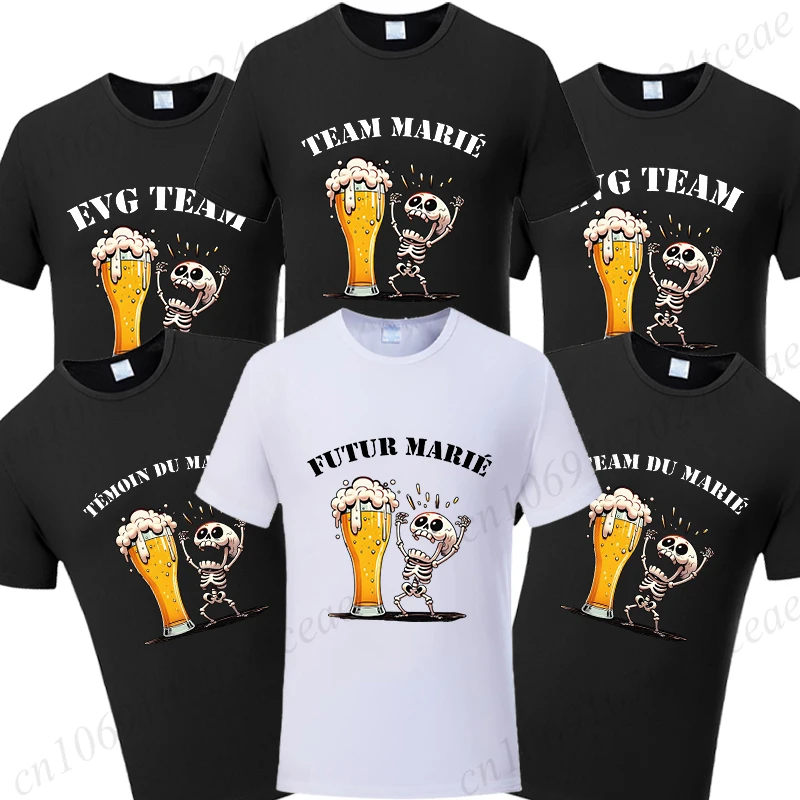 French evg team future Groom man T-shirt Wedding Tops funny skeleton Beer Graphic Tshirt Single farewell bachelor party tees