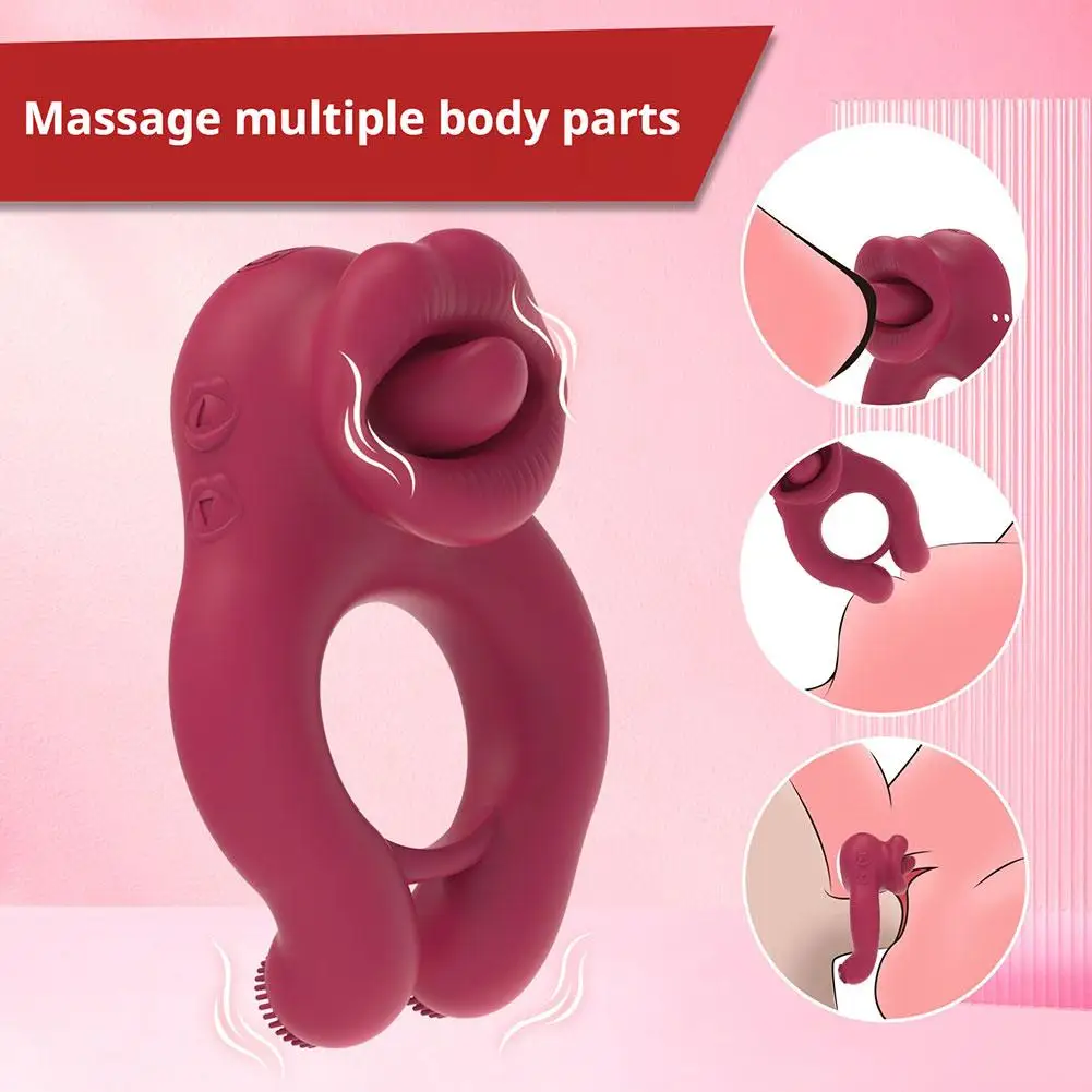 3 Motor Sucking Tongue Licking Clit G-Spot Clitoris Stimulator Vibrating Cock Ring Clitoral Stimulator Mini Silent Couple Toy view 4