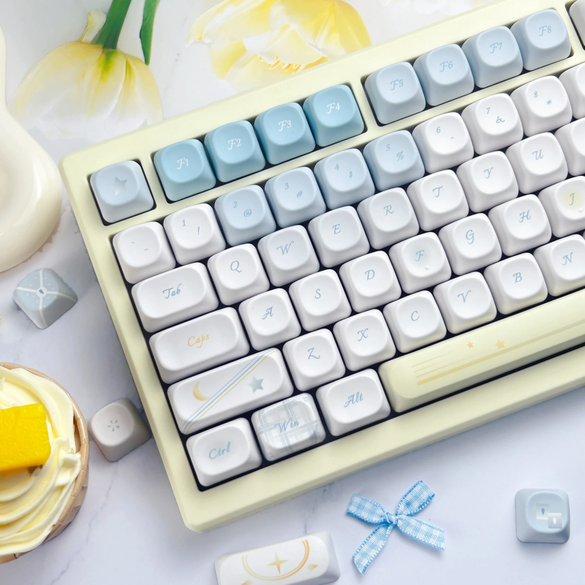 MAIMOOO Korean Russian Thai Keycap MOA Cherry Stars and Sea Yellow Blue Gradient PBT Cute Keycaps for Mechanical Keyboard Gifts
