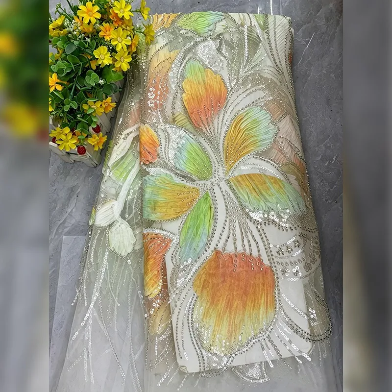90x125cm Farbig bedruckter Paillettenstoff, Perlenbestickter Tüllstoff, DIY-Nähmaterial, Netzstoff für Bekleidung – Detail 20