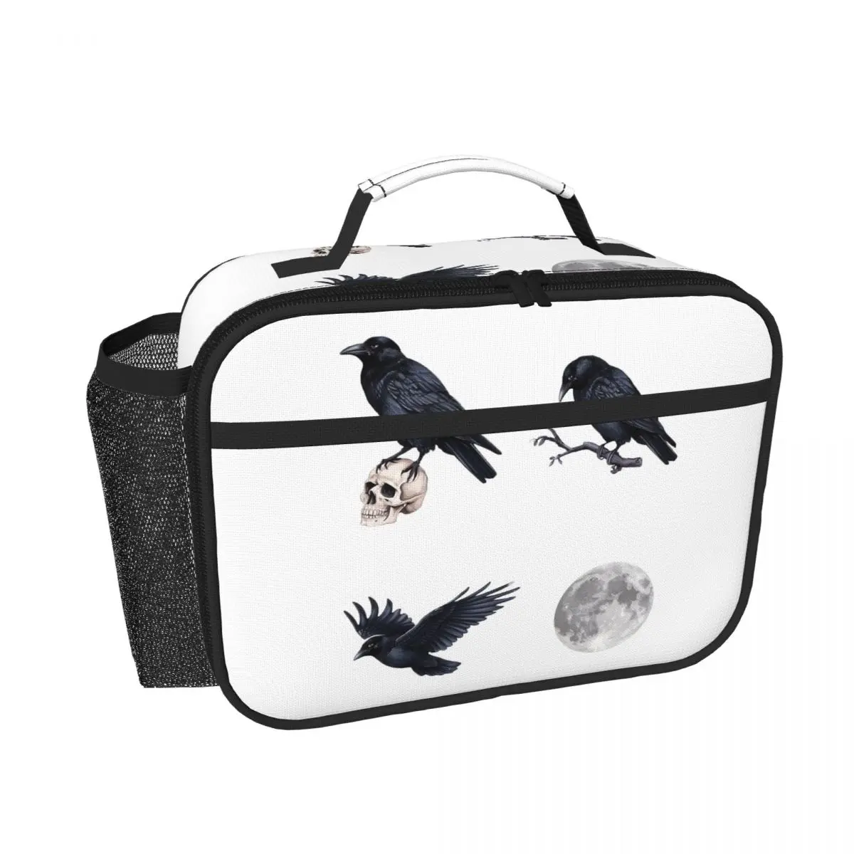 Trendy Black Raven Crow ,skull And Moon Pack Insulated Lunch Bag for Women Children Portable Food Boxes Thermal Lunch Box Tote
