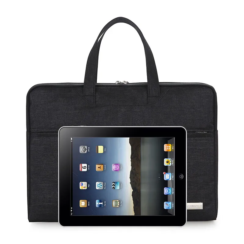 

Black Men's Oxford Fabric Briefcase with Dual Zips, Customizable Business Messenger Bag for Files & DocumentsSIMOER 529