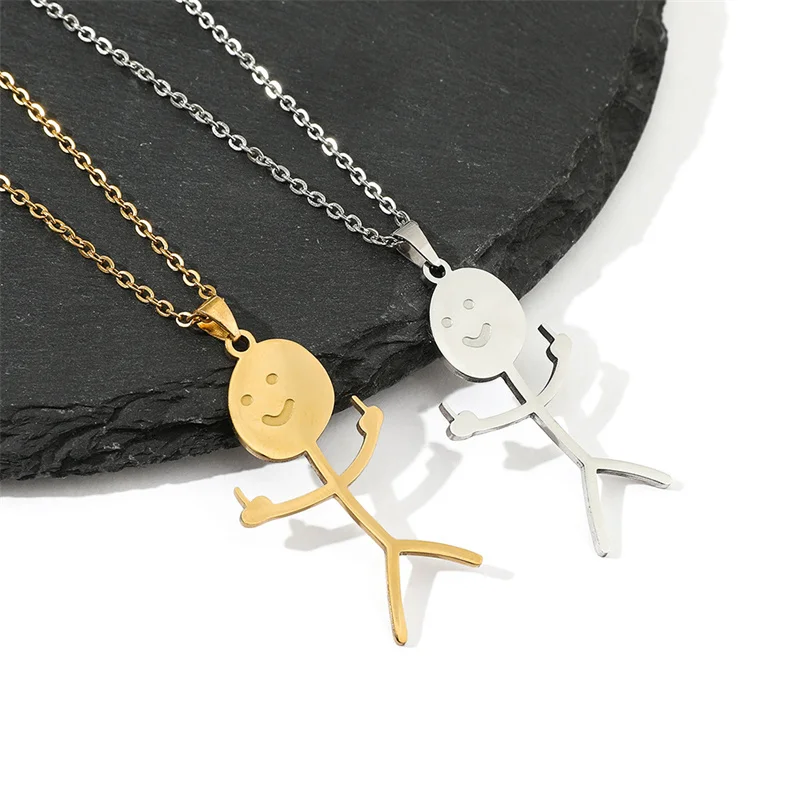 Fashion Hip Hop Fxck You Doodle Pendant Necklace for Man Woman Stickman Middle Finger Rock Punk Teen Necklace Party Gift Jewelry