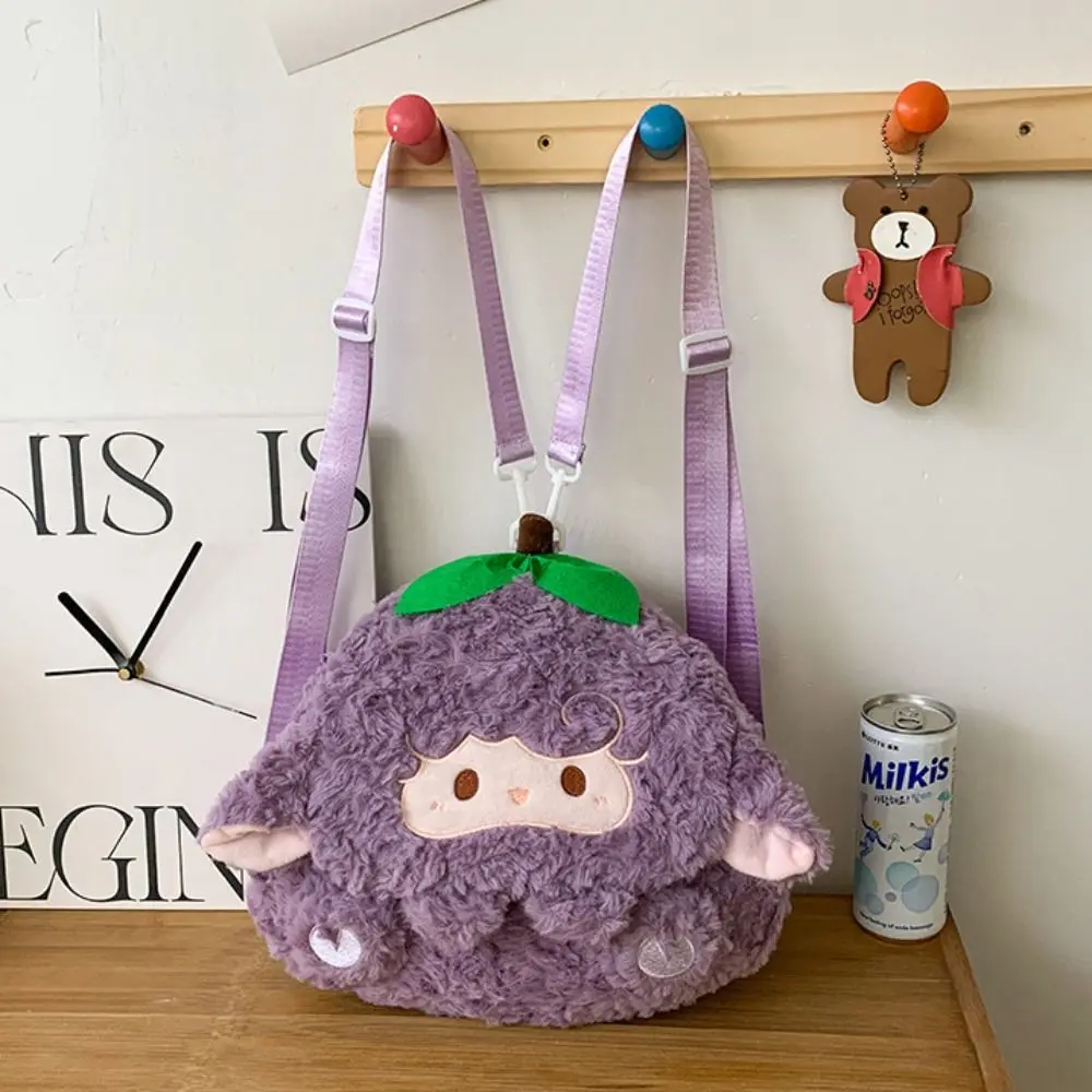 Mochila escolar de felpa con tapa de oveja de algodón PP, bolso cruzado de gran capacidad con hombros, mochila de doble uso, mochila de animales de peluche esponjosos Ins