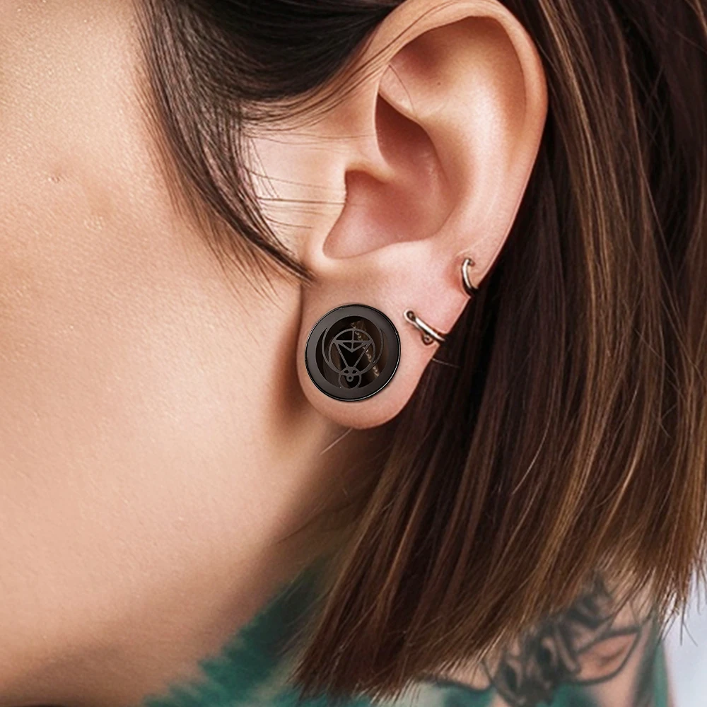 Vanku 2PCS Black gauges geometry pattern Ear Tunnels Plugs 316 Stainless Steel Ear Weight Plugs  expander Piercing Body Jewelry