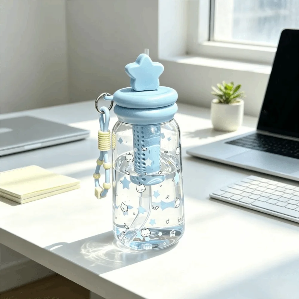 Multiple Styles Large Capacity Straw Water Bottle Leakproof Reusable Straw Water Cup Portable Cute Straw Plastic Tumbler Student