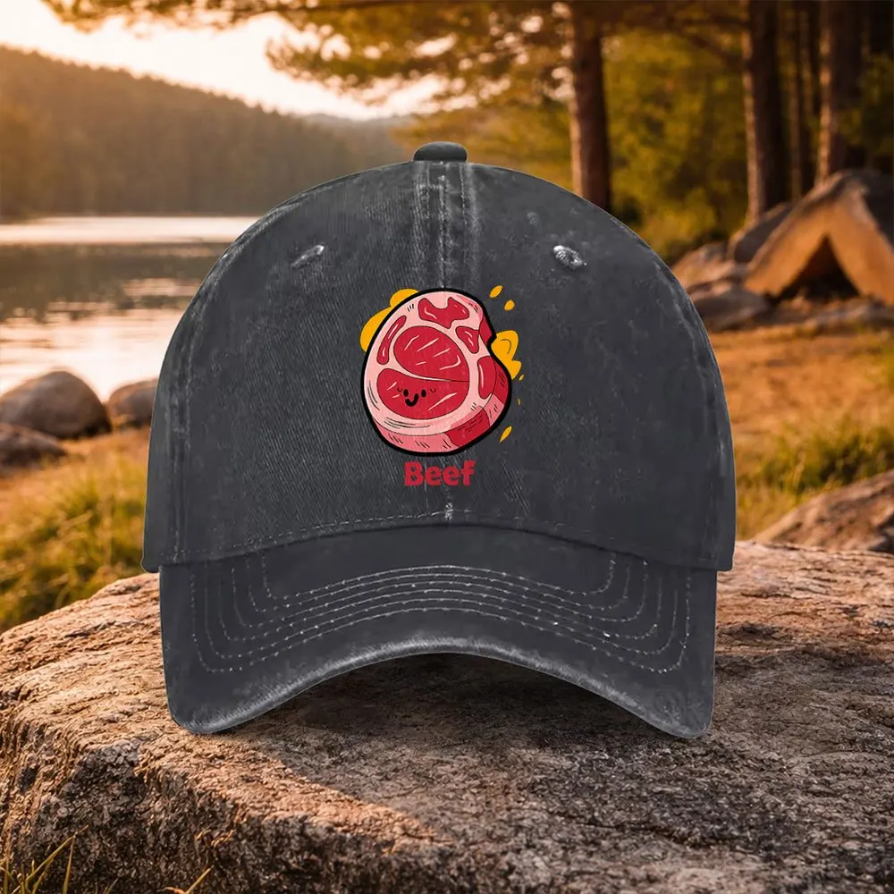 Casual Versatile Cute Beef Cartoon Print Washable Baseball Cap, Suitable for Golf, Casual Wear And Outdoor Activities, Unisex Go