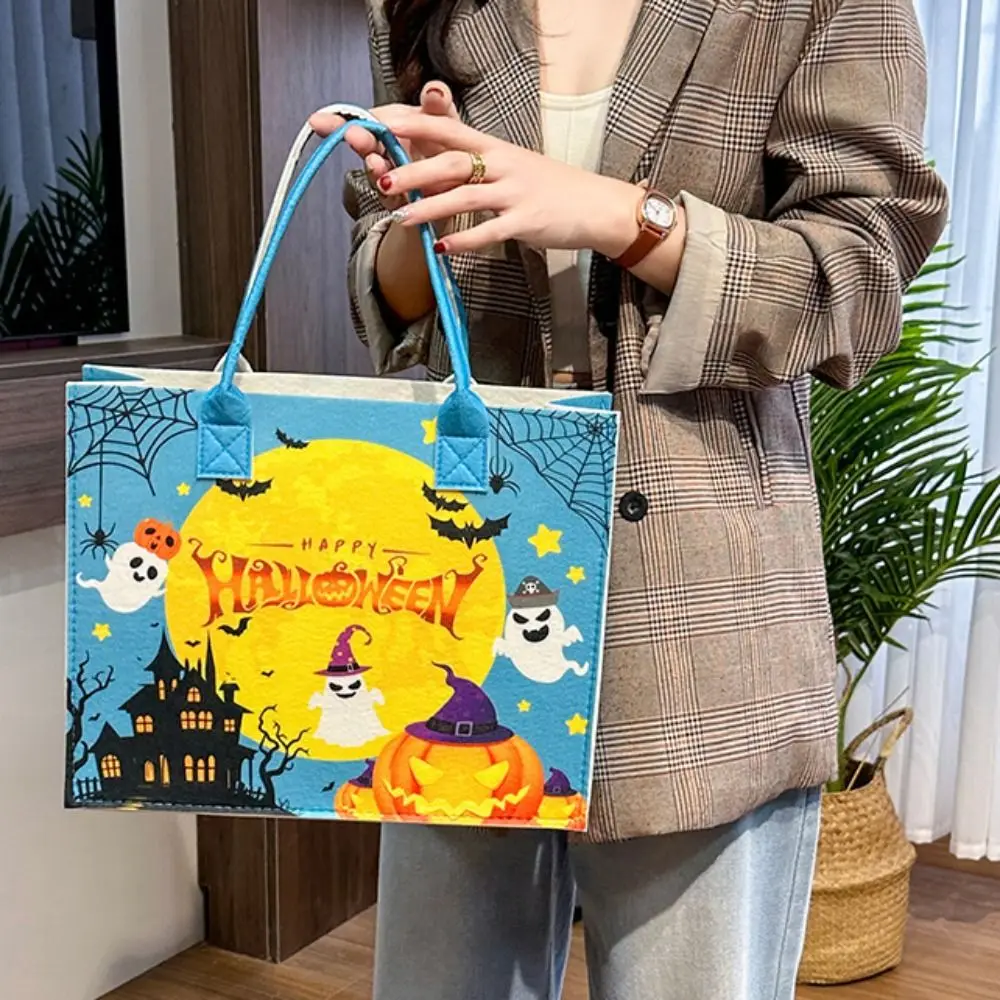 

Large Capacity Halloween Felt Handbag Candy Bag Mommy Bag Trick or Treat Bag Fabric Tote Bag Pumpkin Storage Bag Shopping