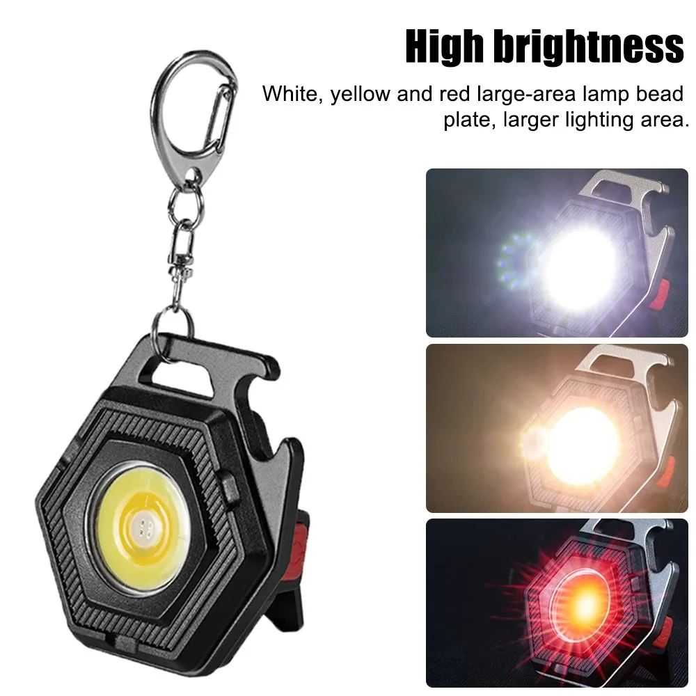 Portable LED COB Work Light Mini Keychain Flashlight Rechargeable Power Display Strong Light Camping Lantern Bottle Opener