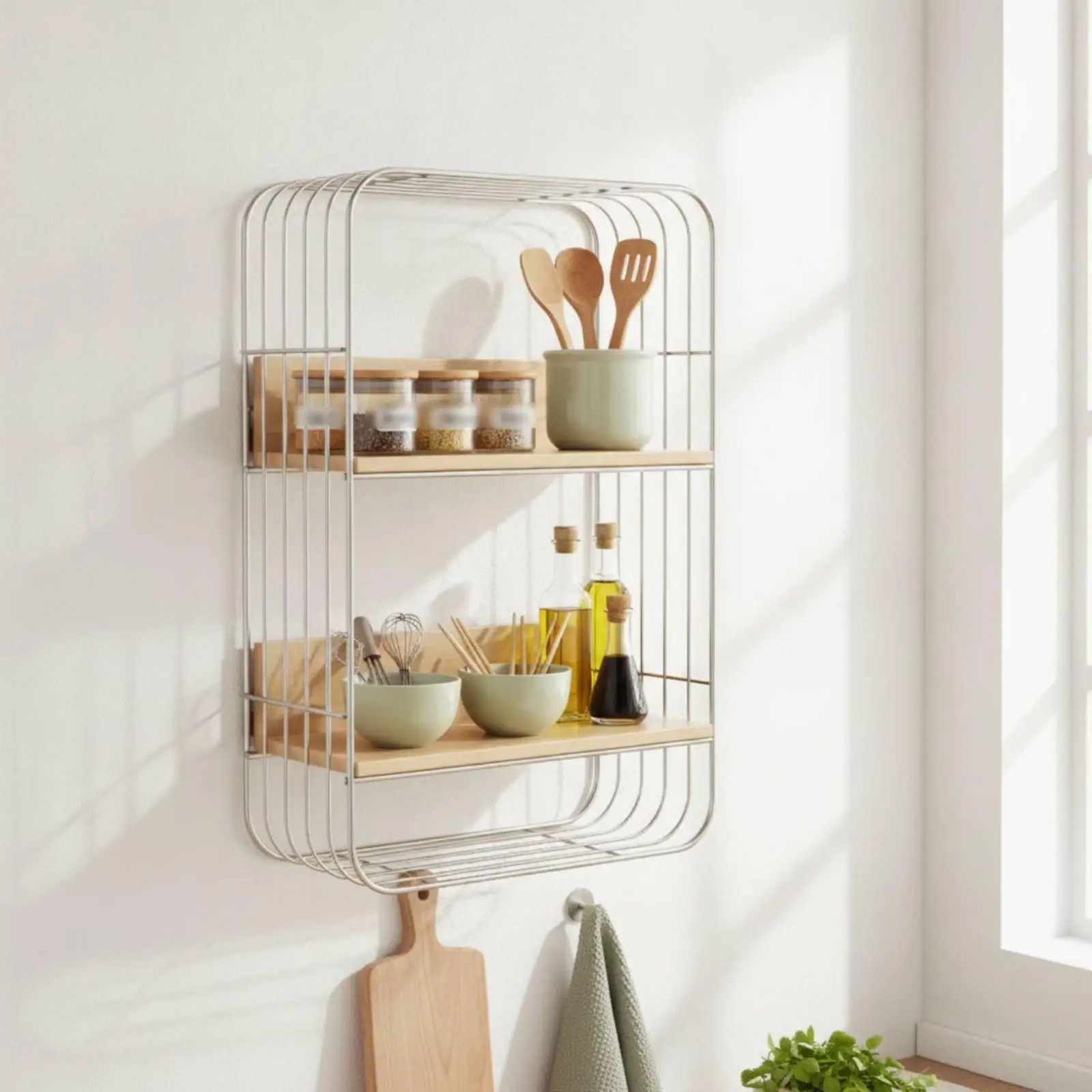 Wall Mounted Shelf Double Layer Steel Rack Open Storage Shelf for Bathroom Bedroom Home Office Display