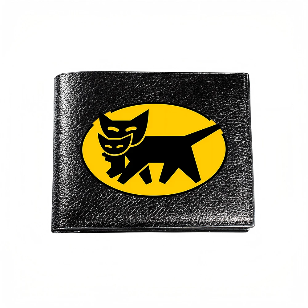 Black Cat On Yellow Oval Design Men's Wallet Card Holder Casual Business Fashion Print Style